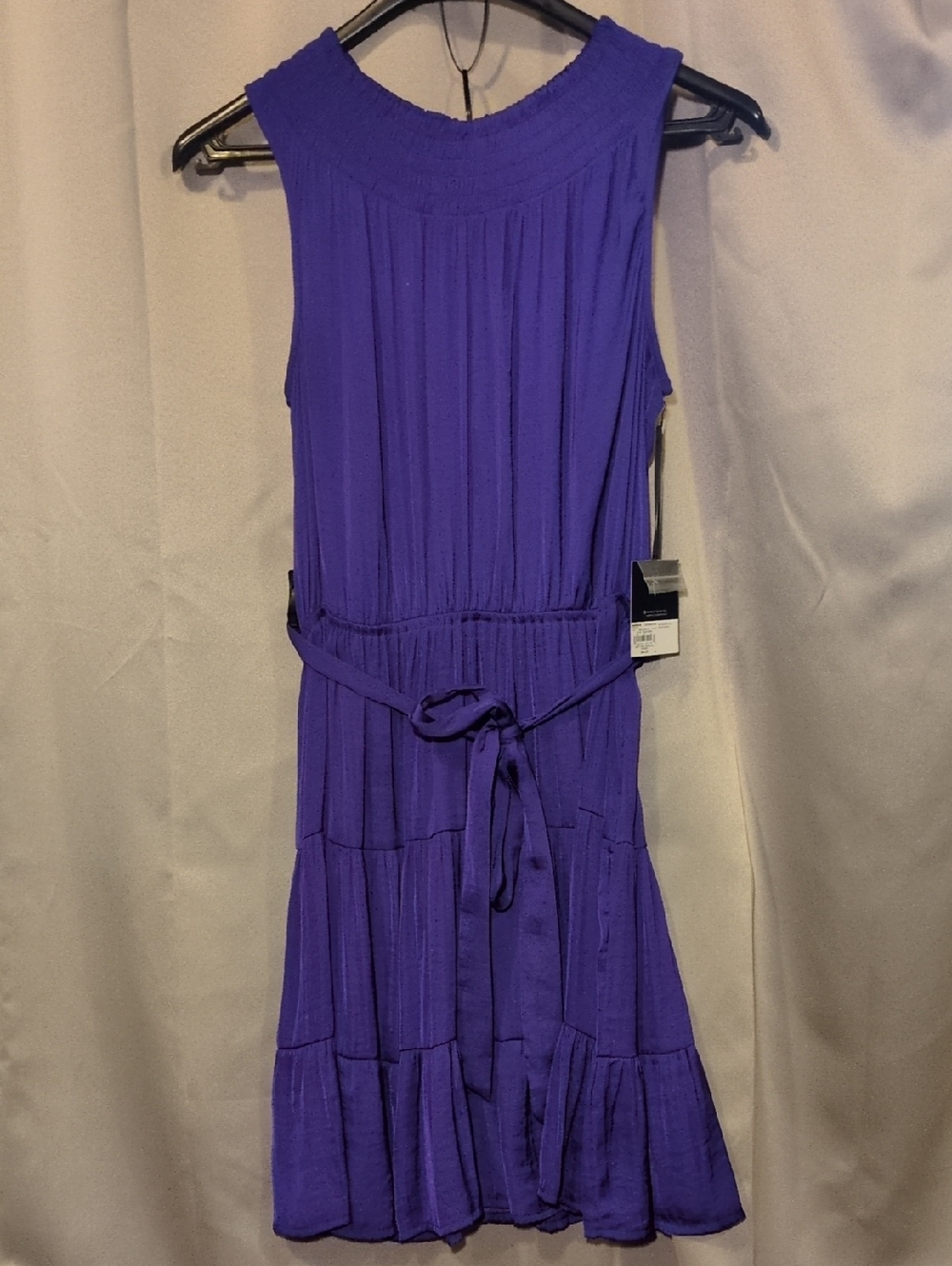 Sleeveless Grape Purple Belted Tiered Dress